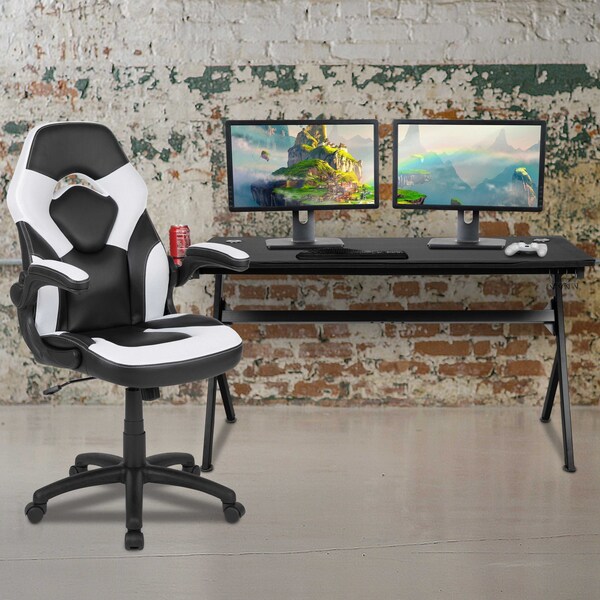 Flash Furniture Black Gaming Desk and Chair Set with Cup Holder BLN-X10D1904L-WH-GG - main